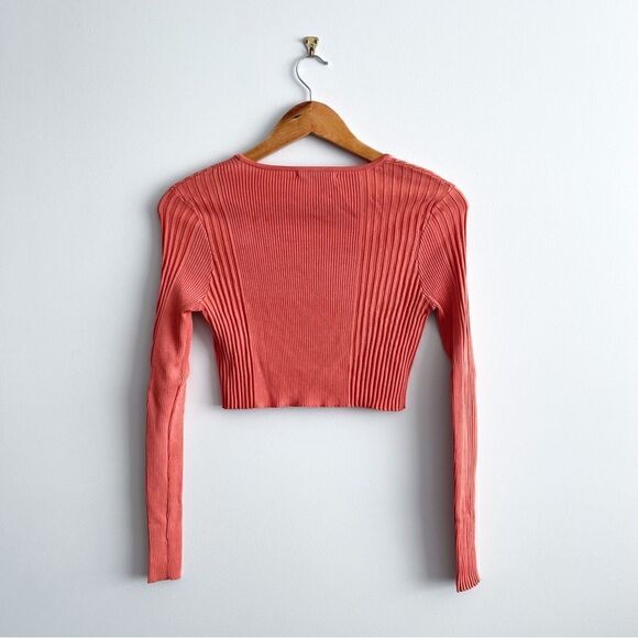 Ronny Kobo Laszlo Ribbed Crop Top Coral Orange Long Sleeve Women's M Stretchy - Picture 4 of 9